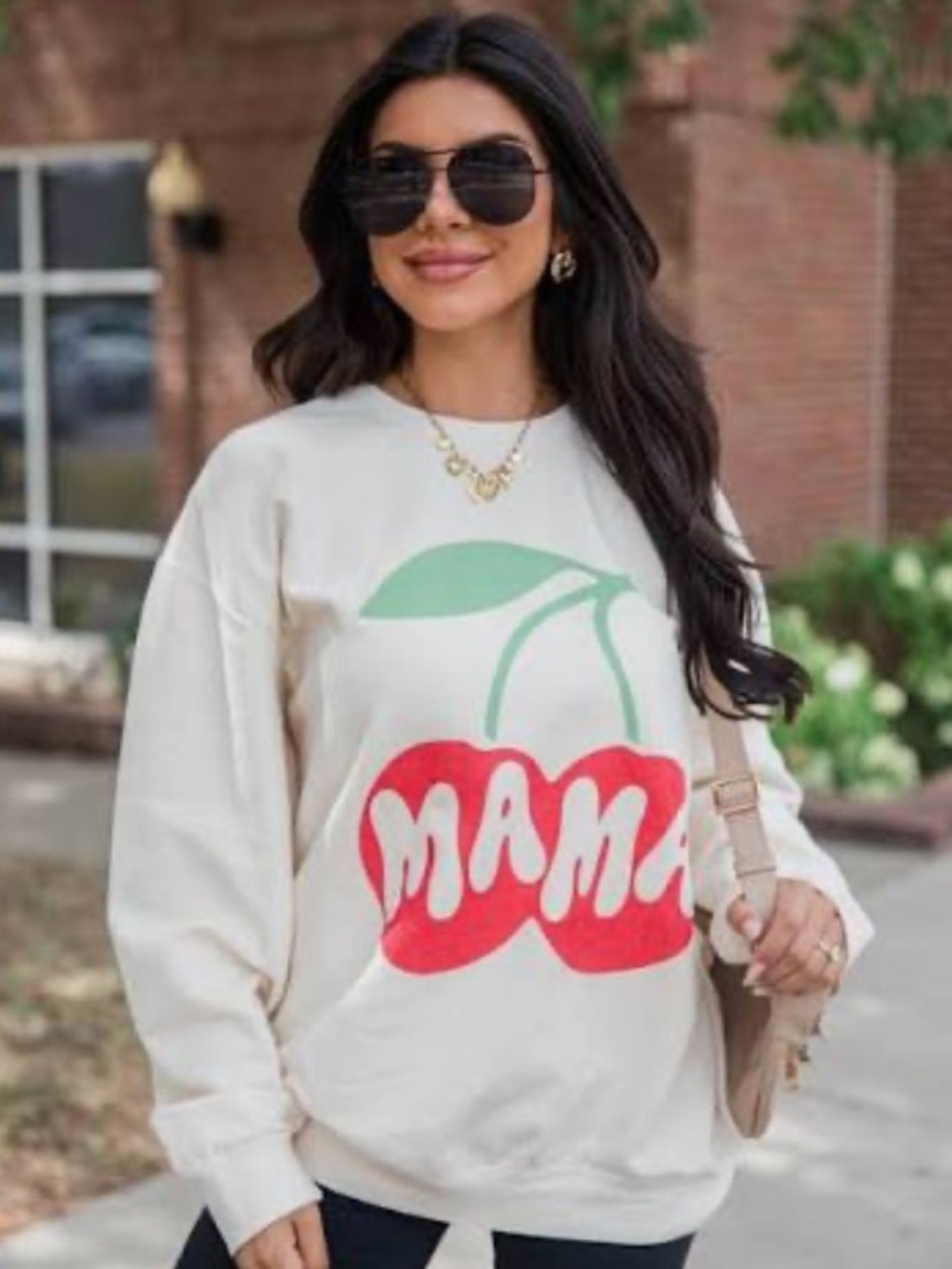 Pink Lily Cream Crewneck Sweatshirt with Cherries
